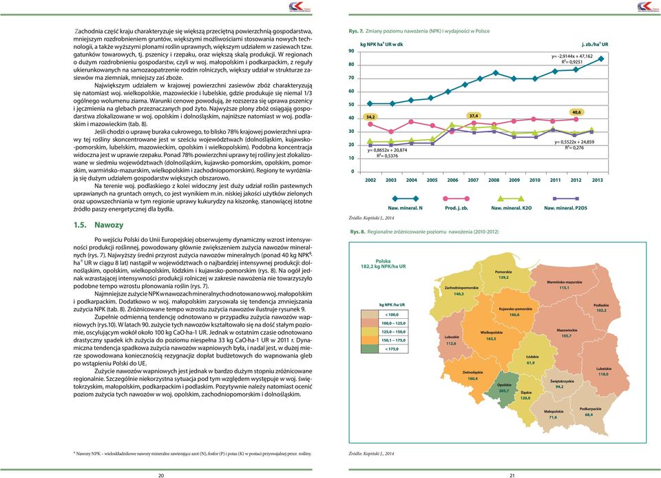 małopolskim i podkarpackim, z reguły ukierunkowanych na samozaopatrzenie rodzin rolniczych, większy udział w strukturze zasiewów ma ziemniak, mniejszy zaś zboże.