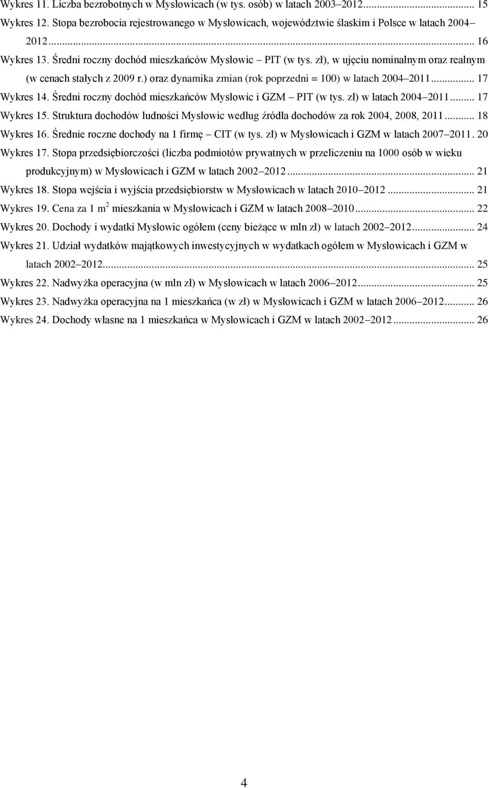 .. 17 Wykres 14. Średni roczny dochód mieszkańców Mysłowic i GZM PIT (w tys. zł) w latach 2004 2011... 17 Wykres 15.