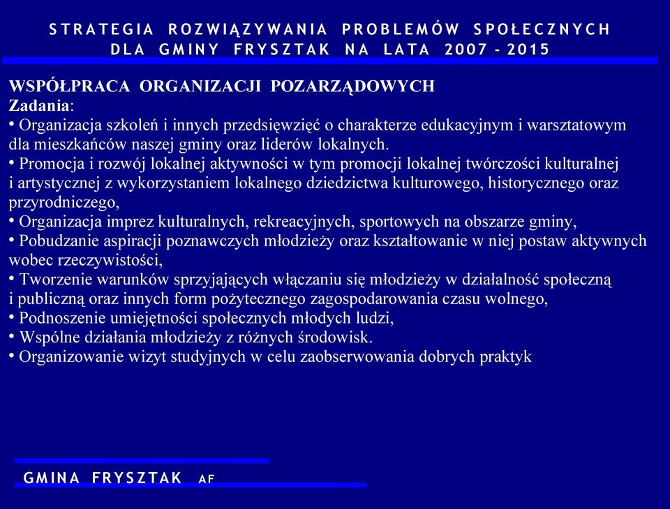 imprez kulturalnych, rekreacyjnych, sportowych na obszarze gminy, Pobudzanie aspiracji poznawczych młodzieży oraz kształtowanie w niej postaw aktywnych wobec rzeczywistości, Tworzenie warunków