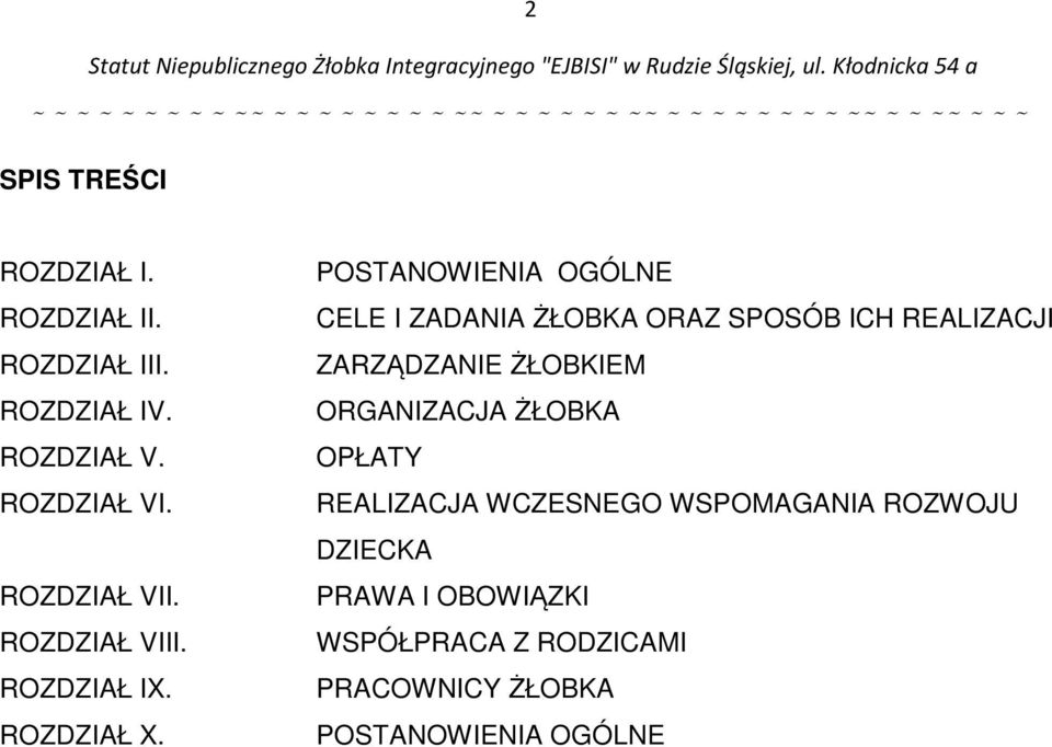 POSTANOWIENIA OGÓLNE CELE I ZADANIA ŻŁOBKA ORAZ SPOSÓB ICH REALIZACJI ZARZĄDZANIE ŻŁOBKIEM