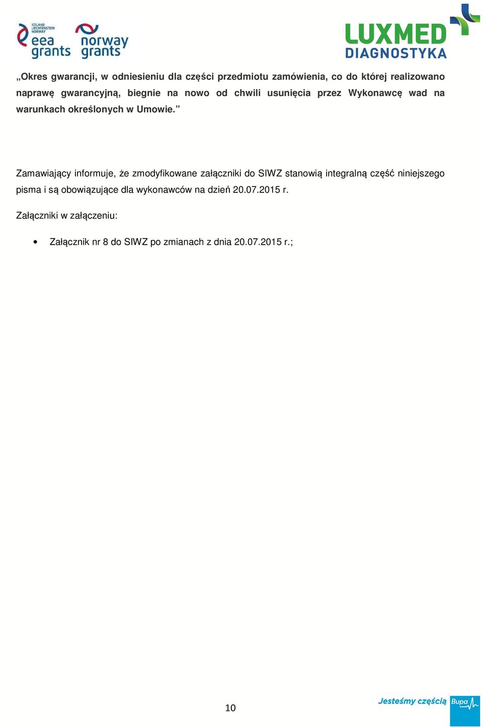 Zamawiający informuje, że zmodyfikowane załączniki do SIWZ stanowią integralną część niniejszego pisma i są