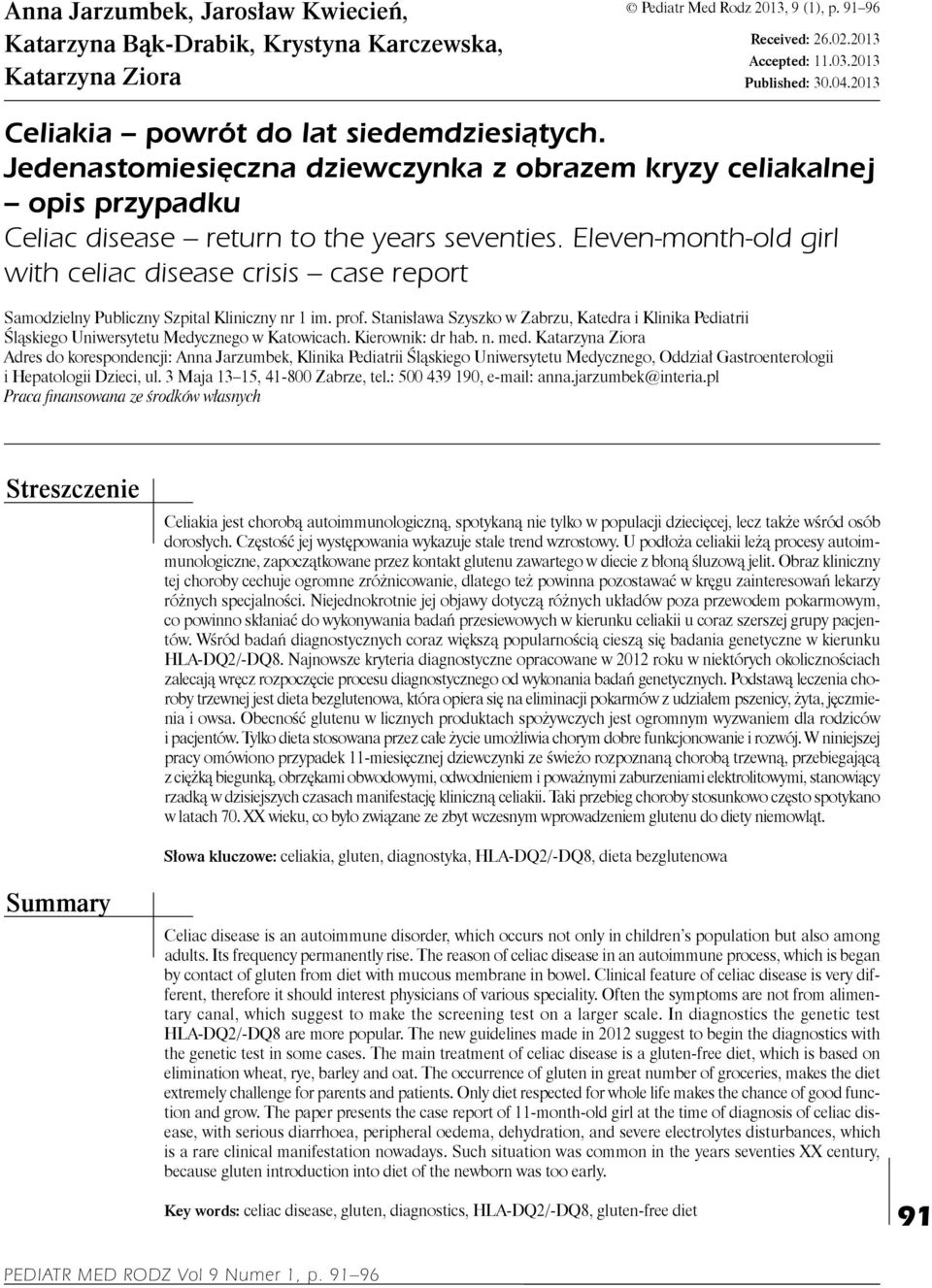 Eleven-month-old girl with celiac disease crisis case report Samodzielny Publiczny Szpital Kliniczny nr 1 im. prof.