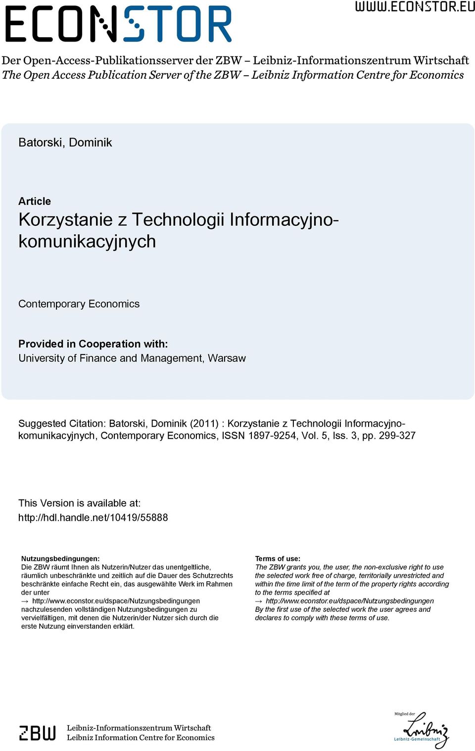 eu Der Open-Access-Publikationsserver der ZBW Leibniz-Informationszentrum Wirtschaft The Open Access Publication Server of the ZBW Leibniz Information Centre for Economics Batorski, Dominik Article