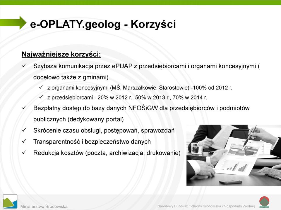 z gminami) z organami koncesyjnymi (MŚ, Marszałkowie, Starostowie) -100% od 2012 r. z przedsiębiorcami - 20% w 2012 r., 50% w 2013 r.