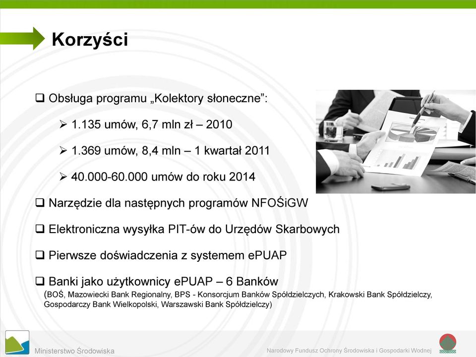 000 umów do roku 2014 Narzędzie dla następnych programów NFOŚiGW Elektroniczna wysyłka PIT-ów do Urzędów Skarbowych