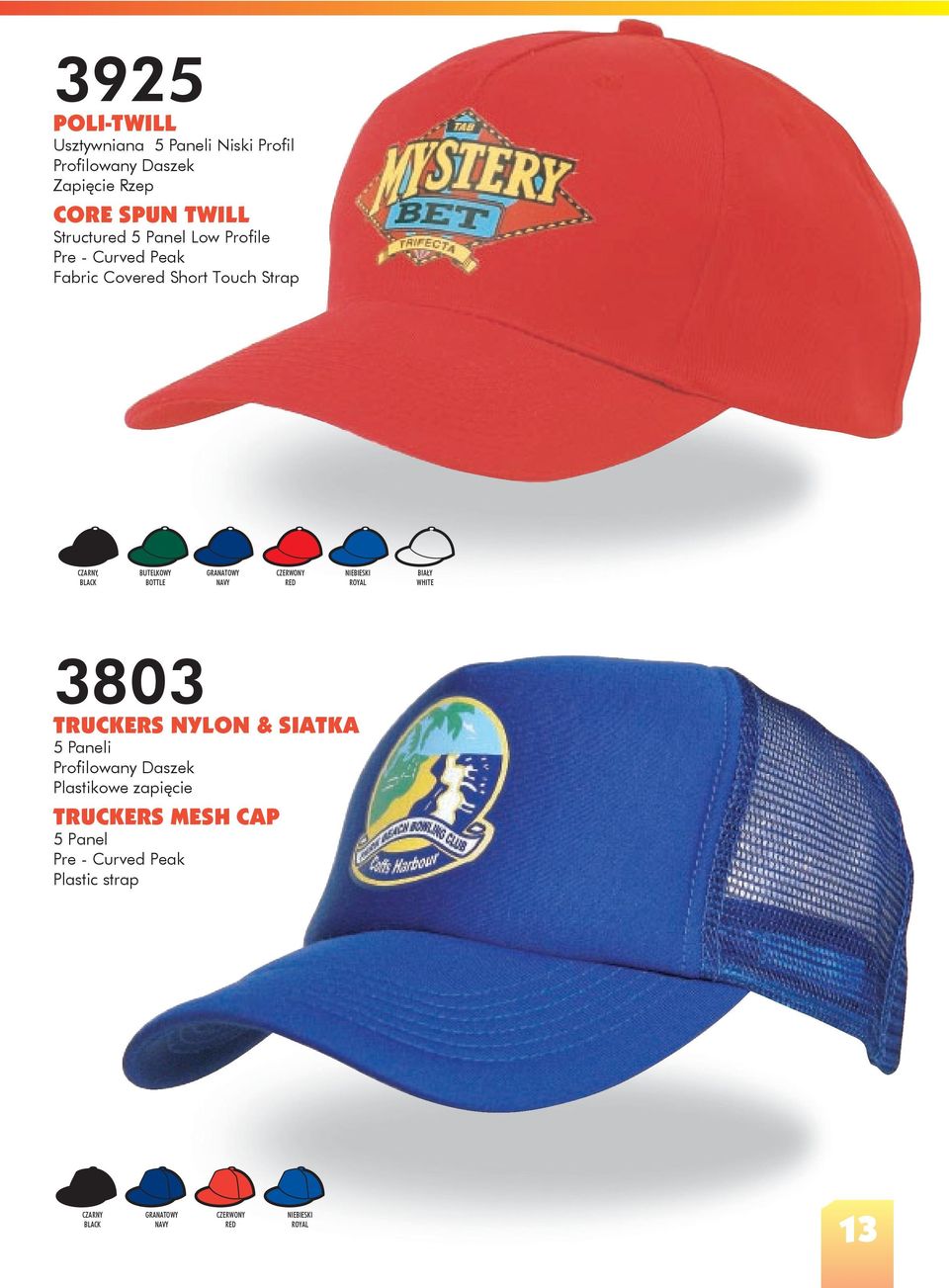 RED NIEBIESKI ROYAL BIAŁY WHITE 3803 TRUCKERS NYlON & SiATKA 5 Paneli
