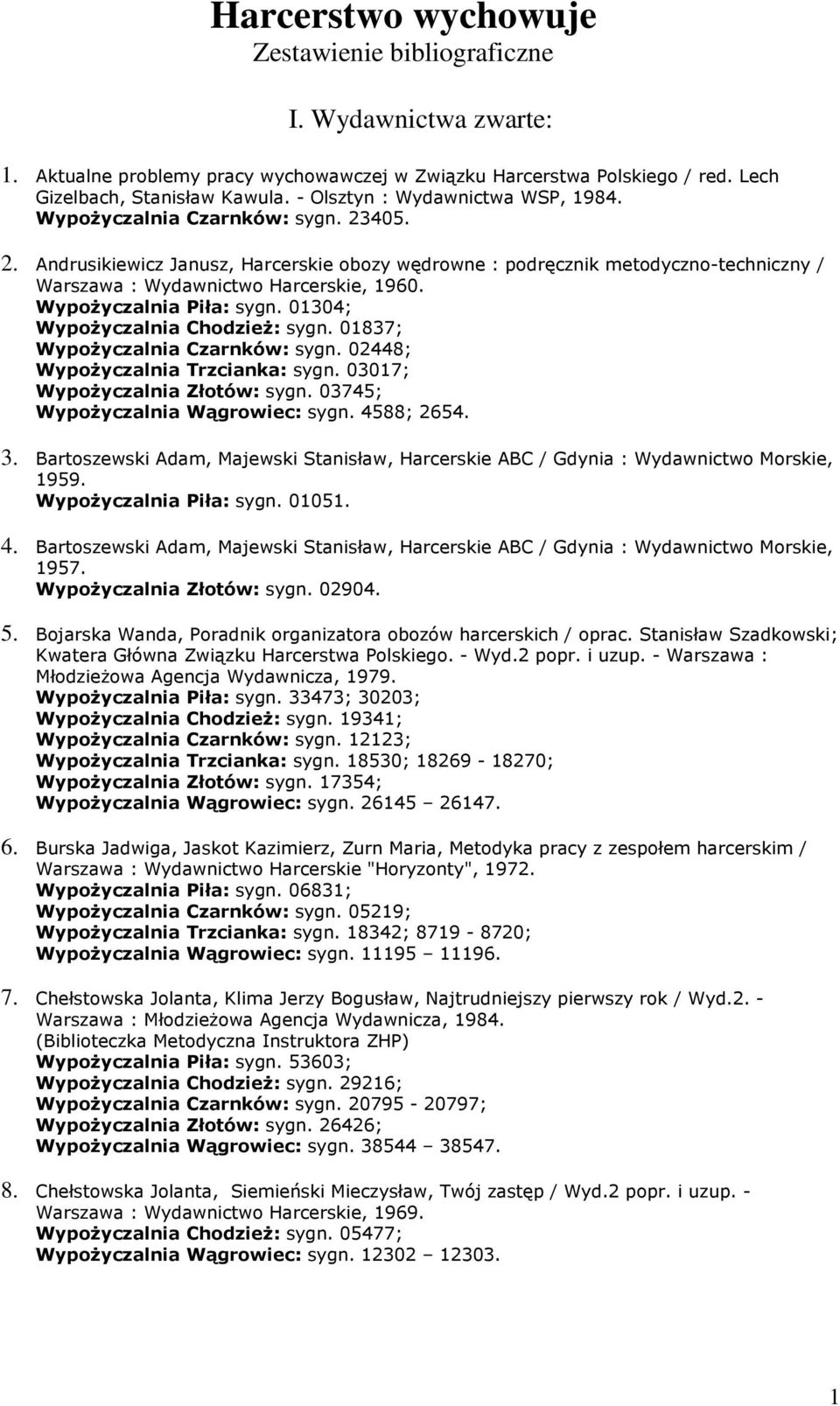 WypoŜyczalnia Piła: sygn. 01304; WypoŜyczalnia ChodzieŜ: sygn. 01837; WypoŜyczalnia Czarnków: sygn. 02448; WypoŜyczalnia Trzcianka: sygn. 03017; WypoŜyczalnia Złotów: sygn.