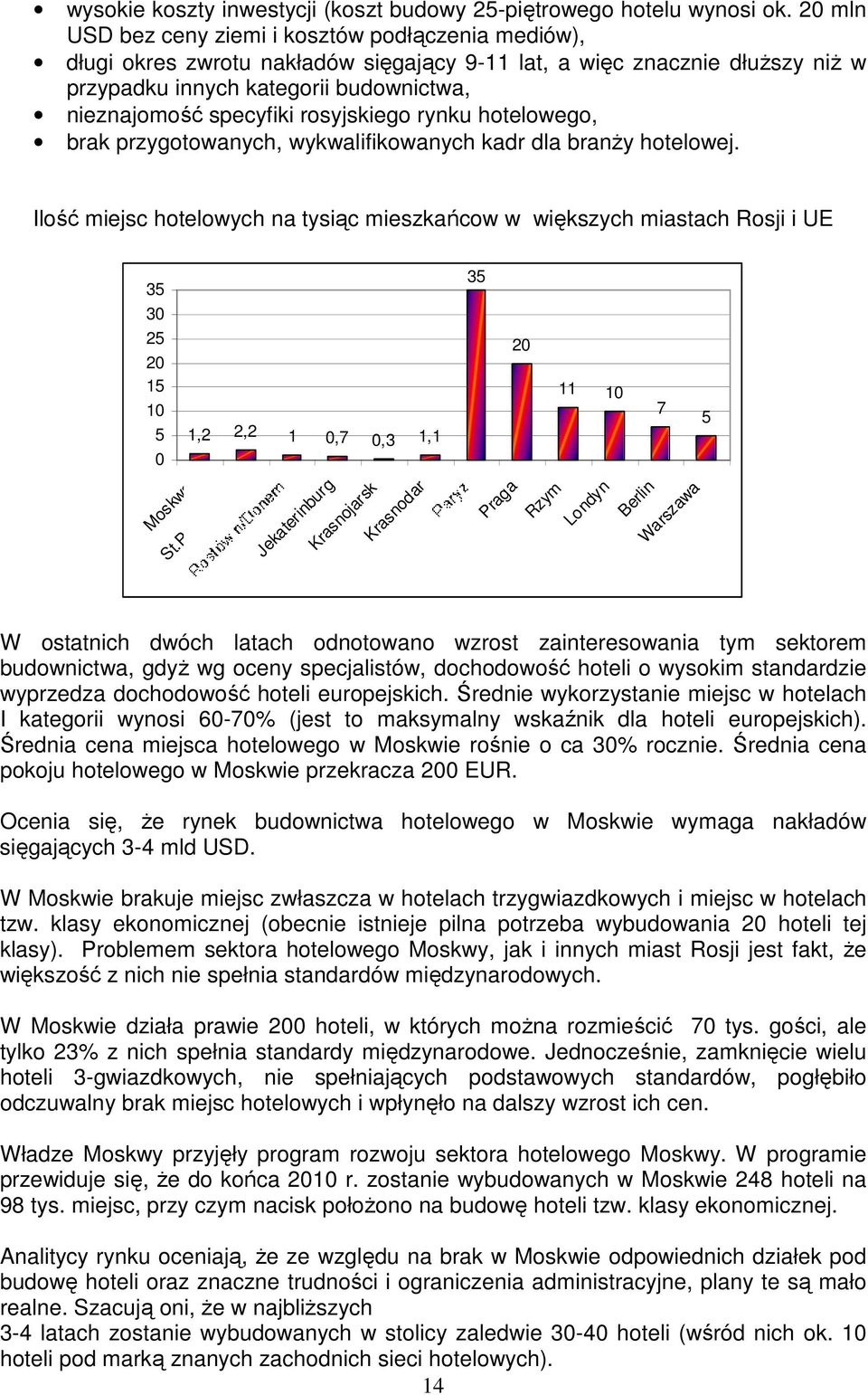 rosyjskiego rynku hotelowego, brak przygotowanych, wykwalifikowanych kadr dla branŝy hotelowej.