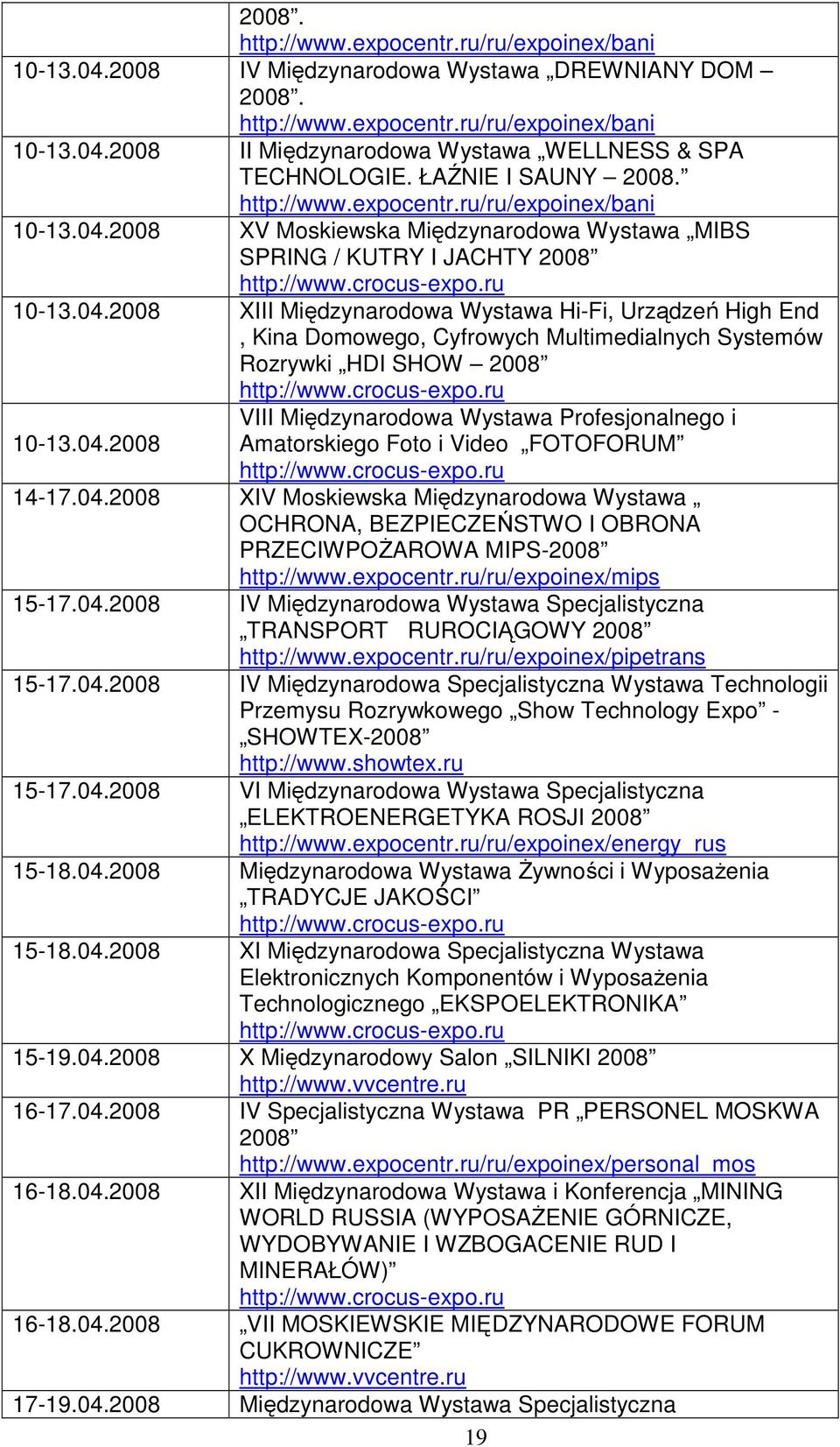 2008 XV Moskiewska Międzynarodowa Wystawa MIBS SPRING / KUTRY I JACHTY 2008 http://www.crocus-expo.ru 10-13.04.