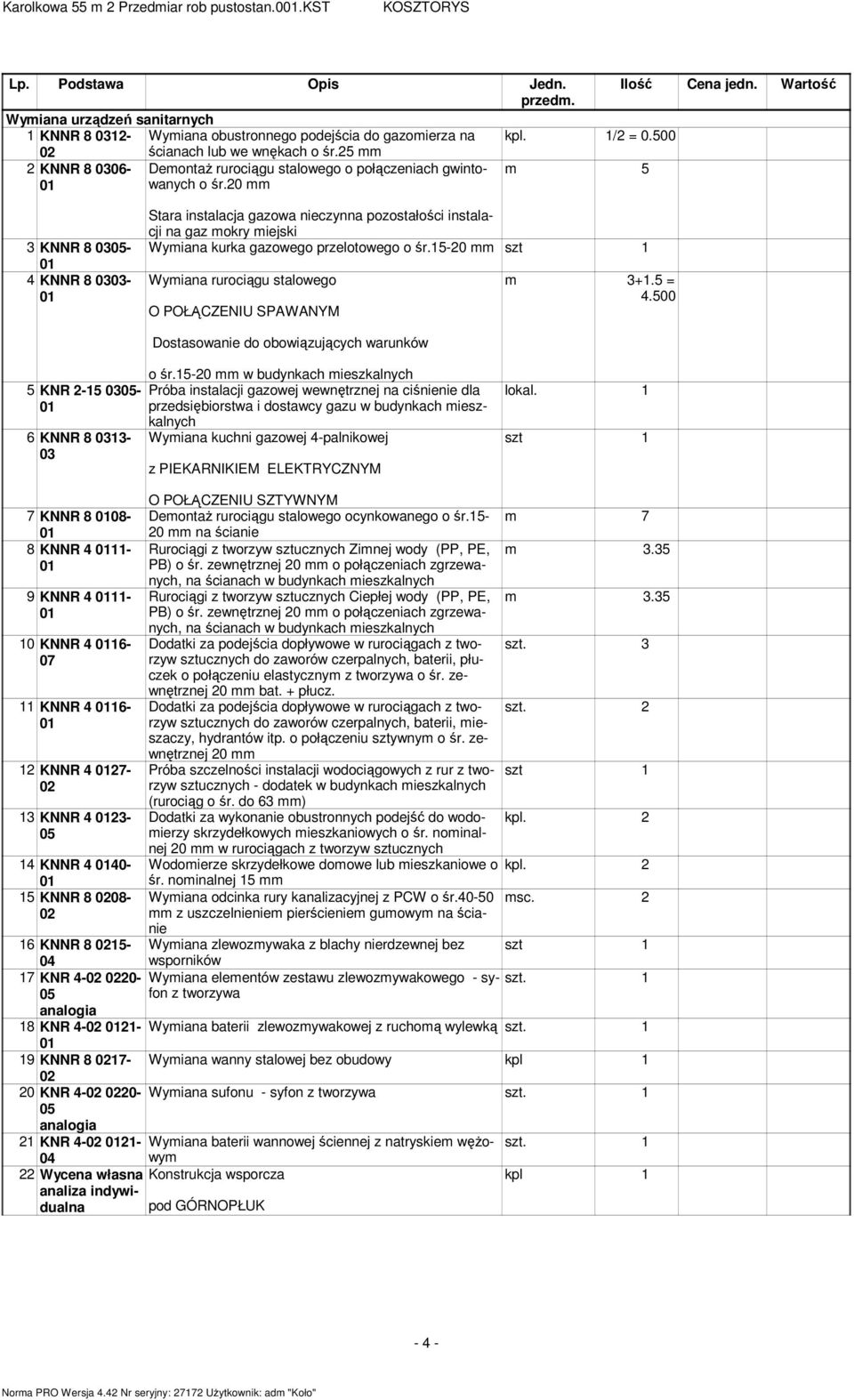 25 mm 2 KNNR 8 0306- Demontaż rurociągu stalowego o połączeniach gwintowanych o śr.