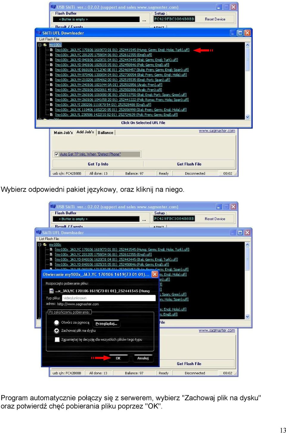 Program automatycznie połączy się z serwerem,