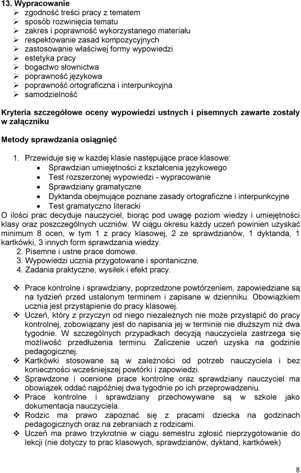 Metody sprawdzania osiągnięć.