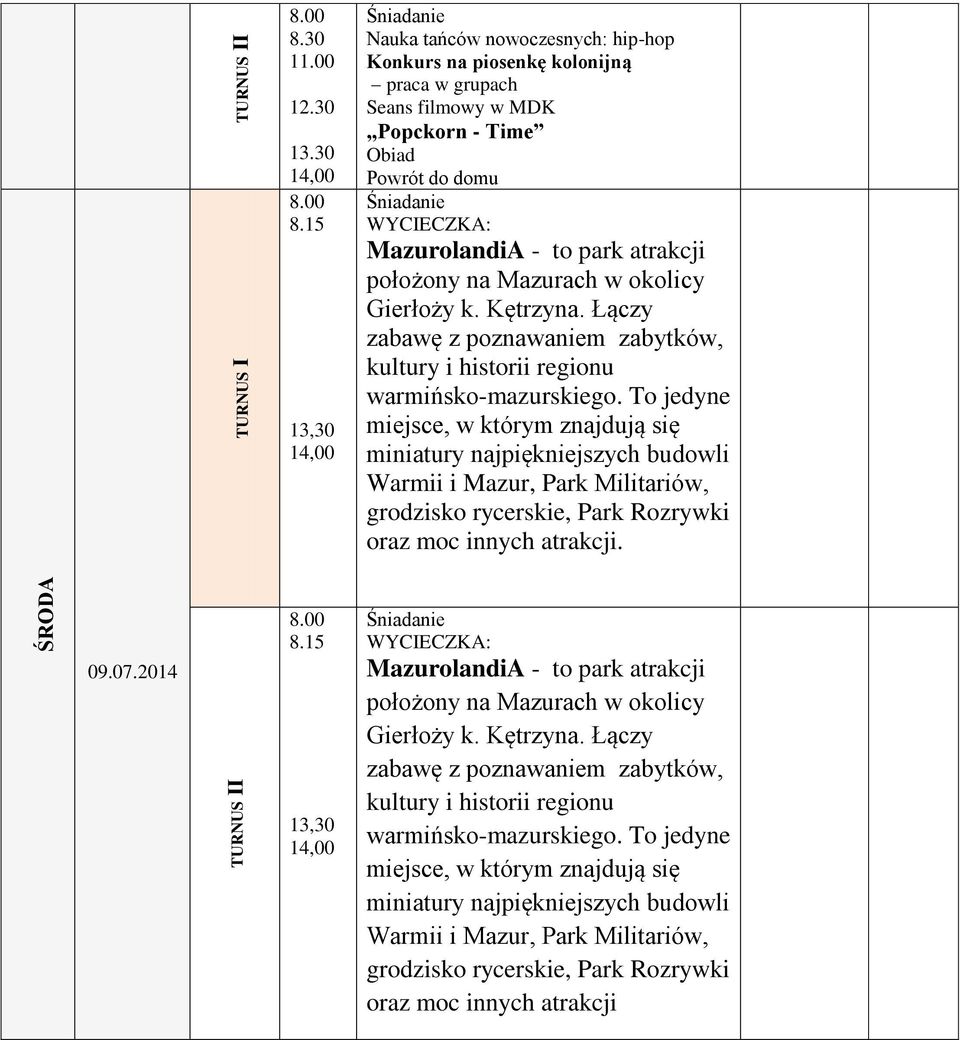 To jedyne miejsce, w którym znajdują się miniatury najpiękniejszych budowli Warmii i Mazur, Park Militariów, grodzisko rycerskie, Park Rozrywki oraz moc innych atrakcji. 09.07.2014 I 8.