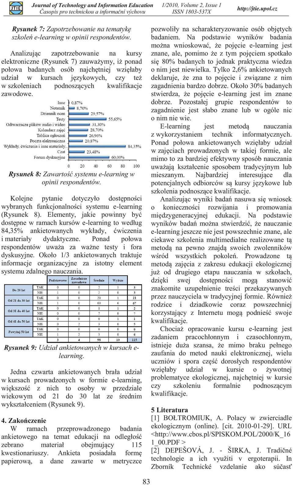 kwalifikacje zawodowe. Rysunek 8: Zawartość systemu e-learning w opinii respondentów. Kolejne pytanie dotyczyło dostępności wybranych funkcjonalności systemu e-learning (Rysunek 8).