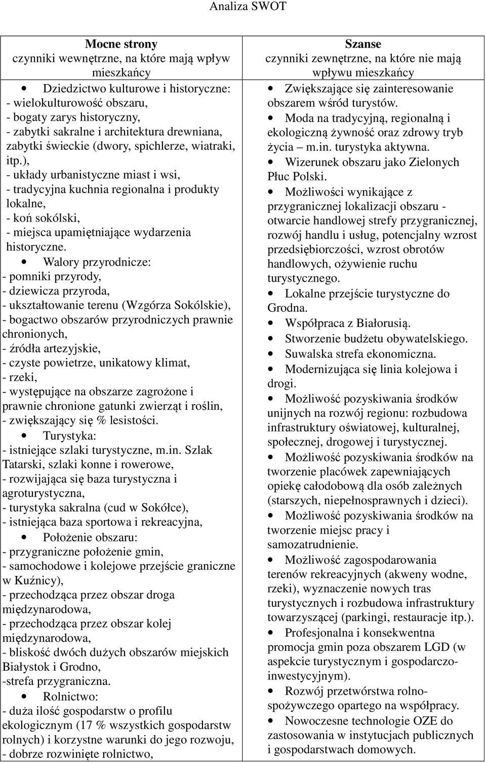 ), - układy urbanistyczne miast i wsi, - tradycyjna kuchnia regionalna i produkty lokalne, - koń sokólski, - miejsca upamiętniające wydarzenia historyczne.