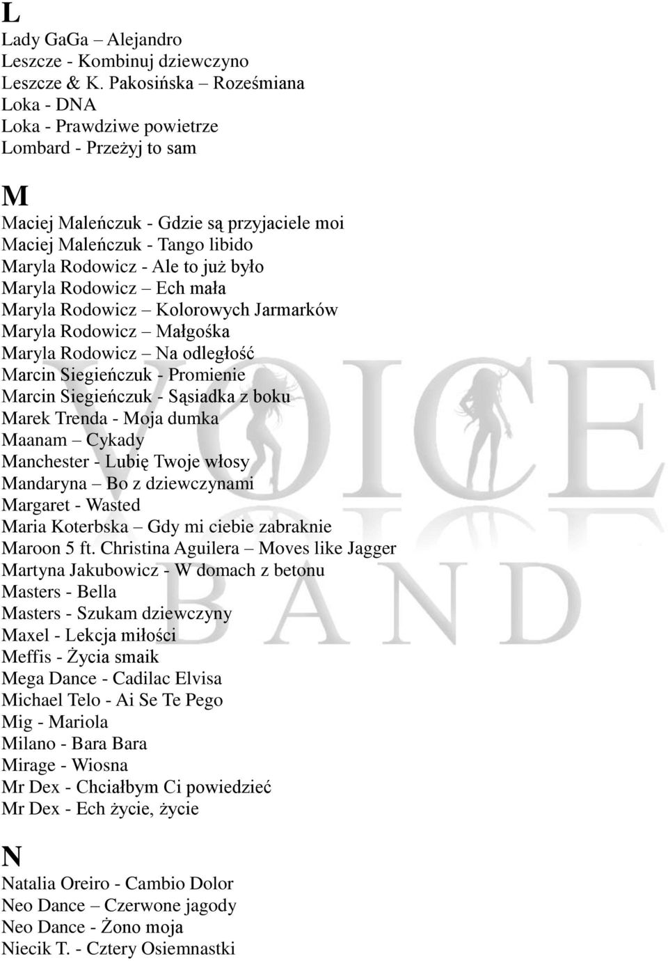 Maryla Rodowicz Ech mała Maryla Rodowicz Kolorowych Jarmarków Maryla Rodowicz Małgośka Maryla Rodowicz Na odległość Marcin Siegieńczuk - Promienie Marcin Siegieńczuk - Sąsiadka z boku Marek Trenda -