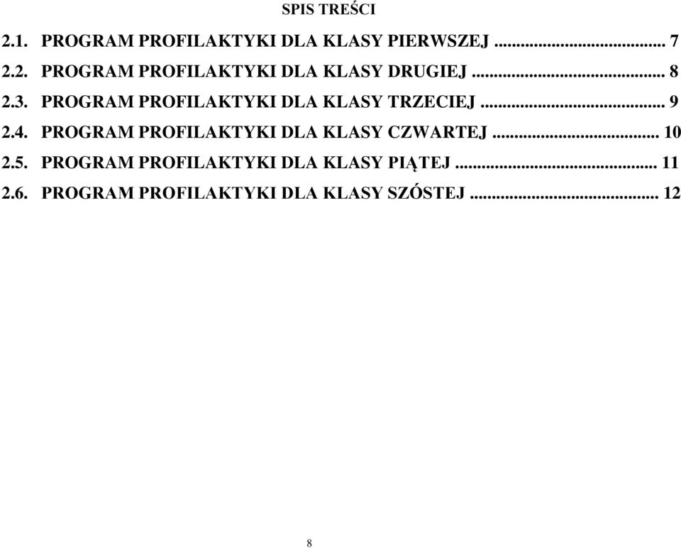 PROGRAM PROFILAKTYKI DLA KLASY CZWARTEJ... 10 2.5.