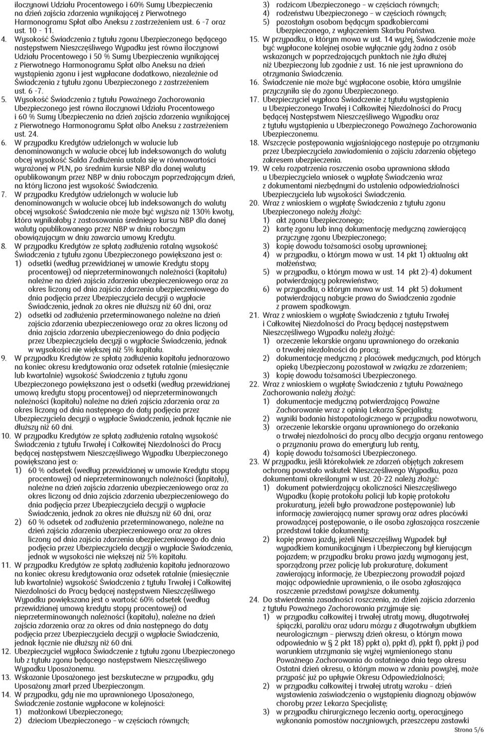Harmonogramu Spłat albo Aneksu na dzień wystąpienia zgonu i jest wypłacane dodatkowo, niezależnie od Świadczenia z tytułu zgonu Ubezpieczonego z zastrzeżeniem ust. 6-7. 5.