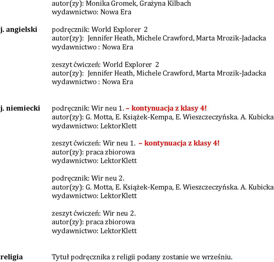 autor(zy): Jennifer Heath, Michele Crawford, Marta Mrozik-Jadacka wydawnictwo : Nowa Era j. niemiecki podręcznik: Wir neu 1. kontynuacja z klasy 4! autor(zy): G.