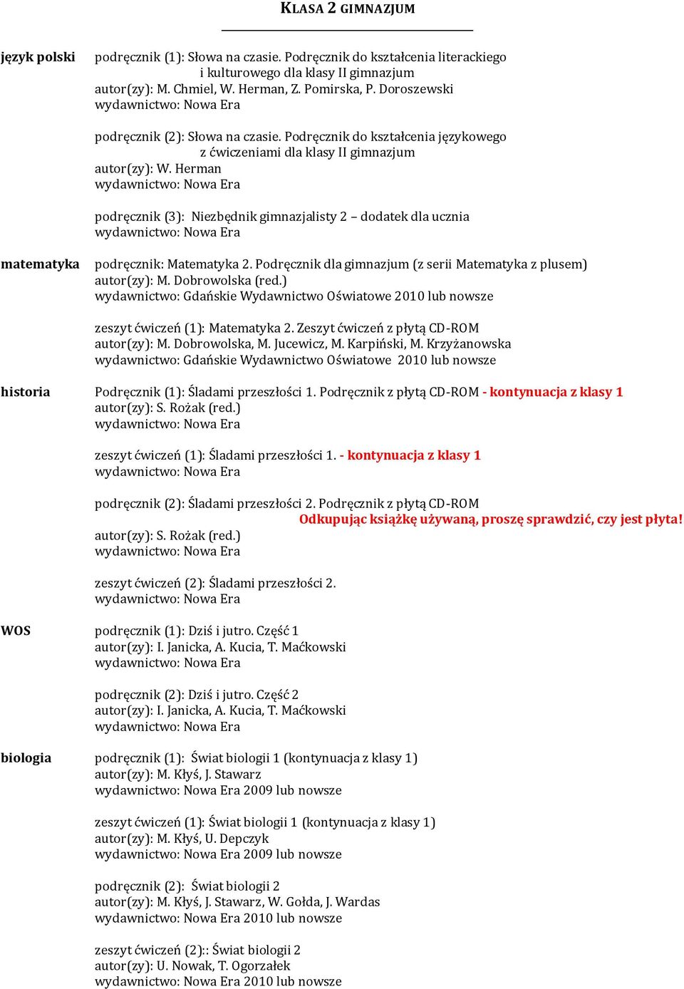 Herman podręcznik (3): Niezbędnik gimnazjalisty 2 dodatek dla ucznia matematyka podręcznik: Matematyka 2. Podręcznik dla gimnazjum (z serii Matematyka z plusem) autor(zy): M. Dobrowolska (red.