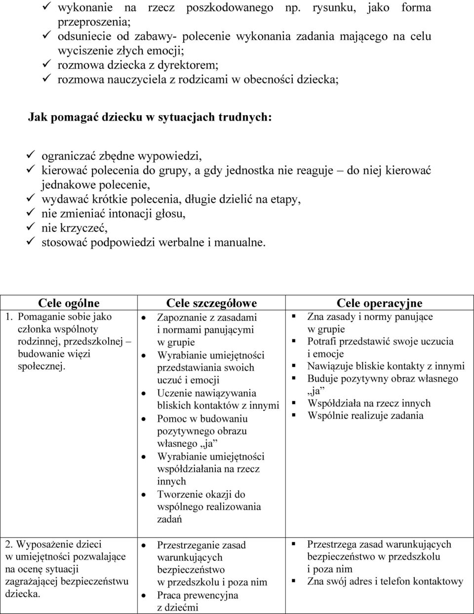 obecności dziecka; Jak pomagać dziecku w sytuacjach trudnych: ograniczać zbędne wypowiedzi, kierować polecenia do grupy, a gdy jednostka nie reaguje do niej kierować jednakowe polecenie, wydawać