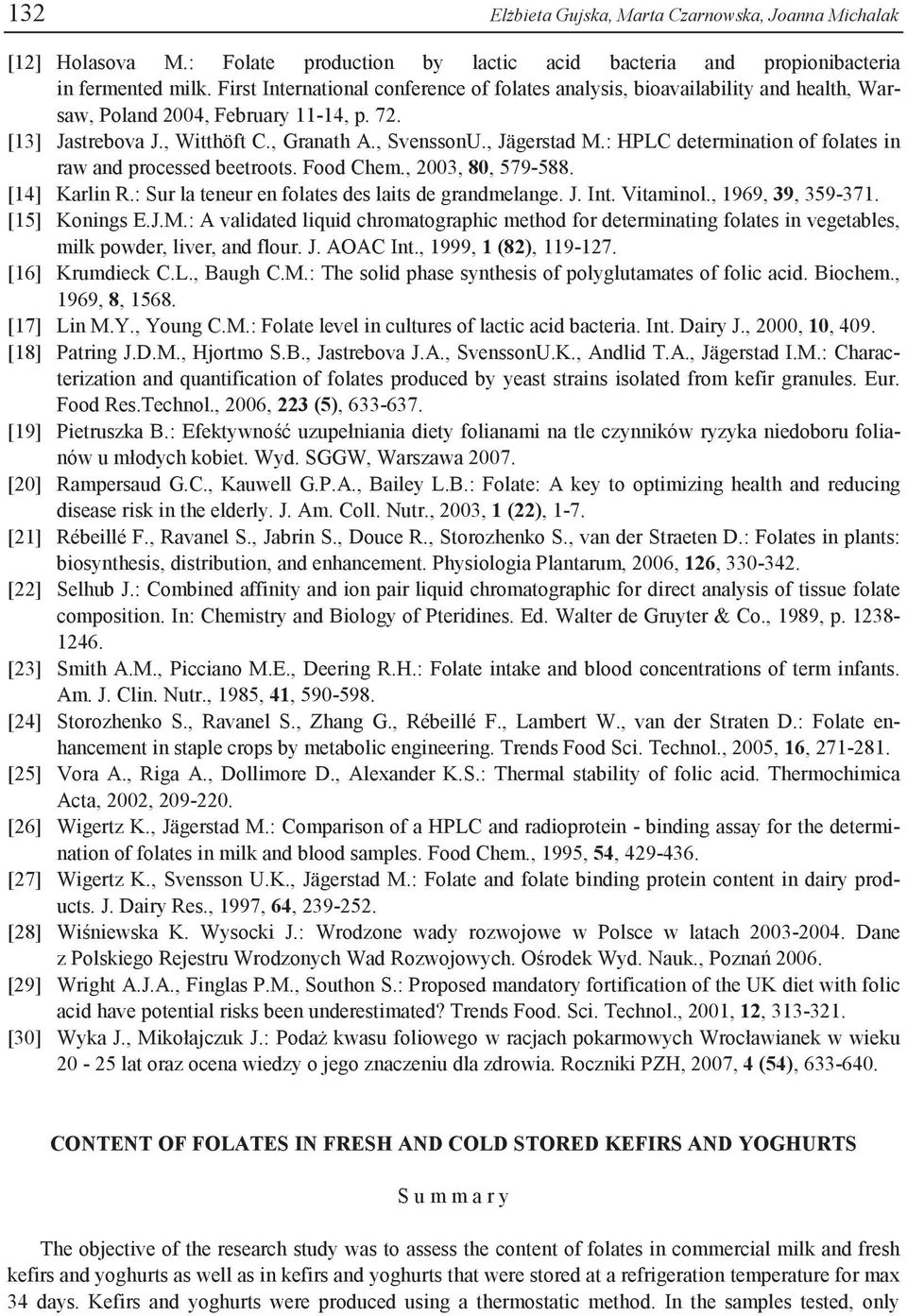 : HPLC determination of folates in raw and processed beetroots. Food Chem., 2003, 80, 579-588. [14] Karlin R.: Sur la teneur en folates des laits de grandmelange. J. Int. Vitaminol.