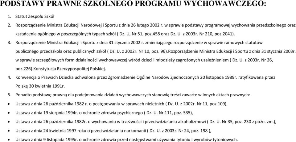 Rozporządzenie Ministra Edukacji i Sportu z dnia 31 stycznia 2002 r. zmieniającego rozporządzenie w sprawie ramowych statutów publicznego przedszkola oraz publicznych szkół ( Dz. U. z 2002r.