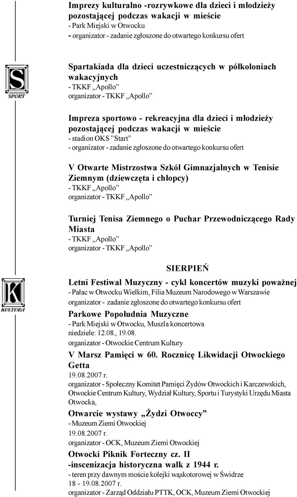 Start - organizator - zadanie zgłoszone do otwartego konkursu ofert V Otwarte Mistrzostwa Szkół Gimnazjalnych w Tenisie Ziemnym (dziewczęta i chłopcy) - TKKF Apollo organizator - TKKF Apollo Turniej
