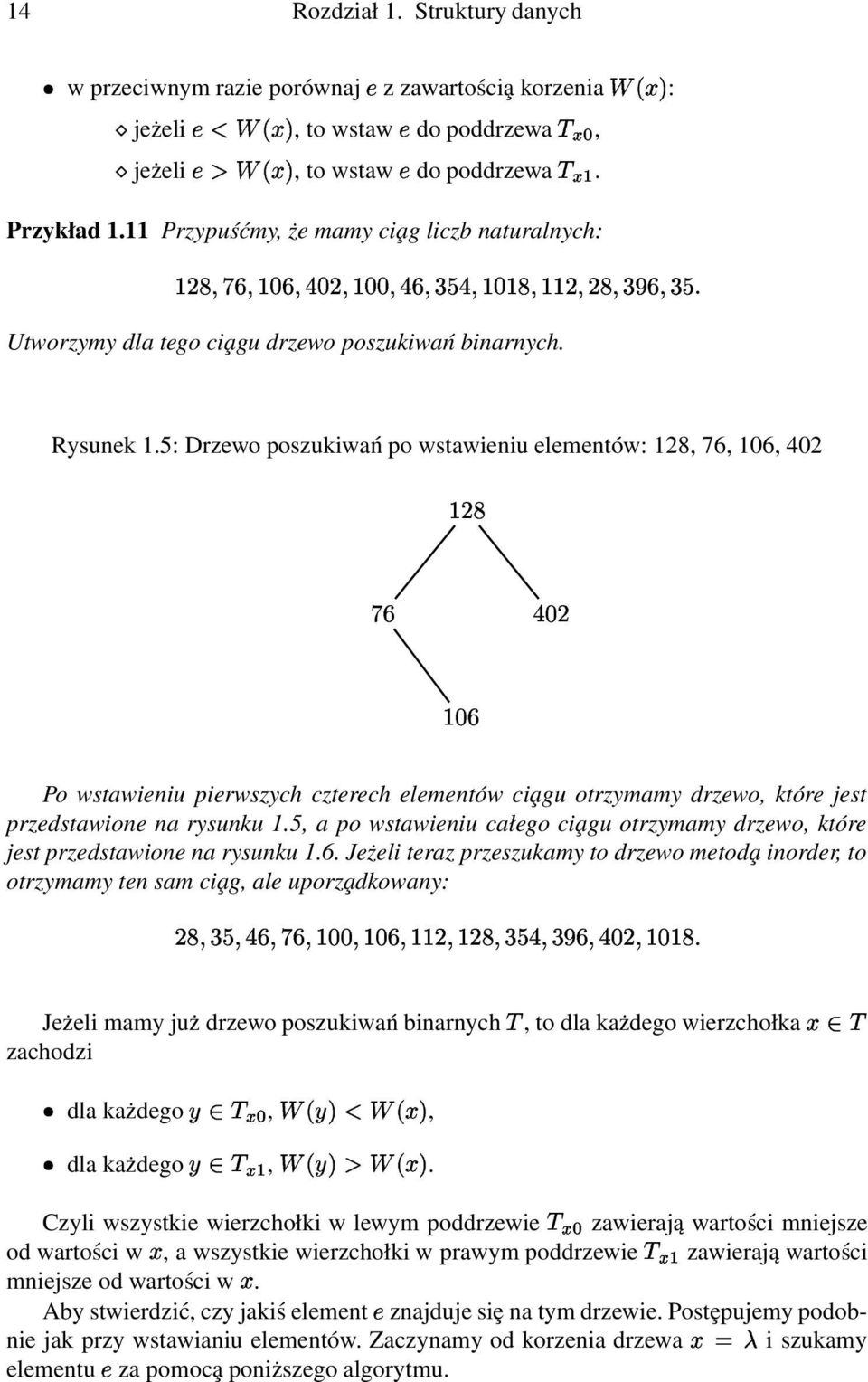 5: Drzewo poszukiwań po wstawieniu elementów: 128, 76, 106, 402 Po wstawieniu pierwszych czterech elementów ci agu otrzymamy drzewo, które jest przedstawione na rysunku 1.