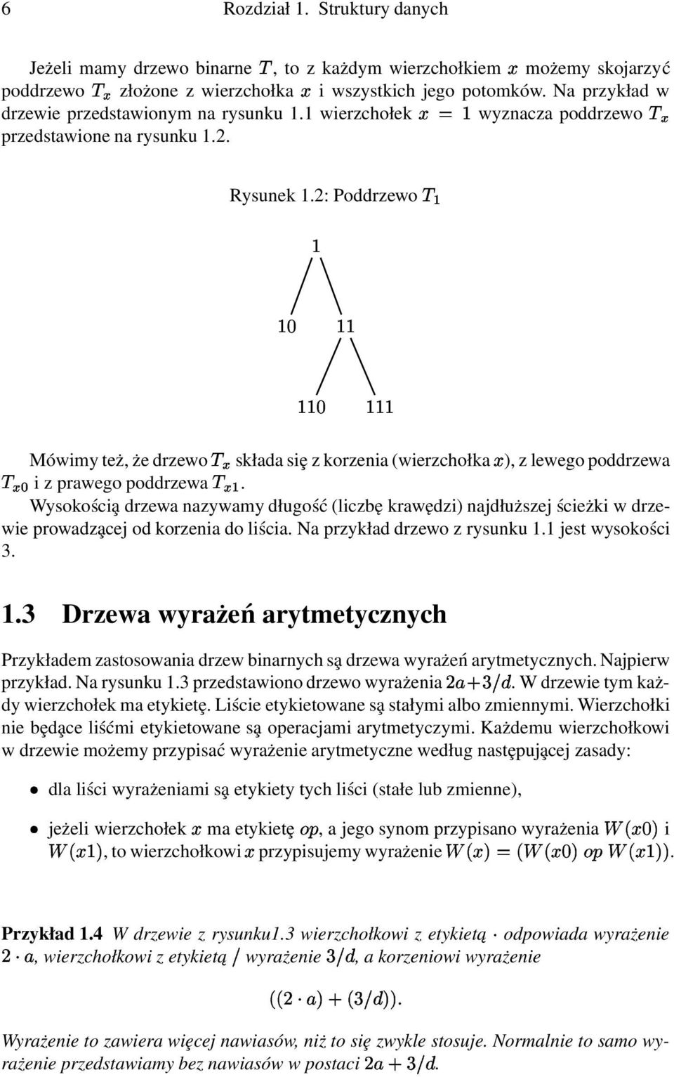 2: Poddrzewo Mówimy też, że drzewo składa siȩ z korzenia (wierzchołka ), z lewego poddrzewa i z prawego poddrzewa.