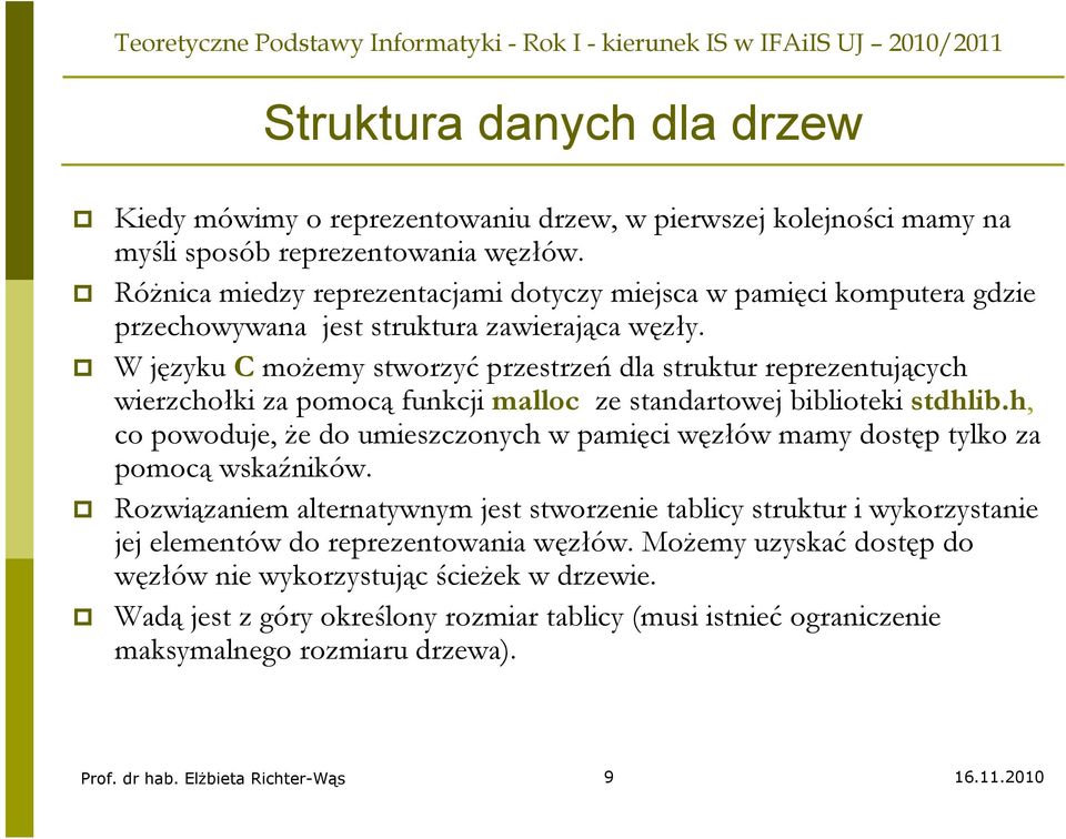 W języku C możemy stworzyć przestrzeń dla struktur reprezentujących wierzchołki za pomocą funkcji malloc ze standartowej biblioteki stdhlib.