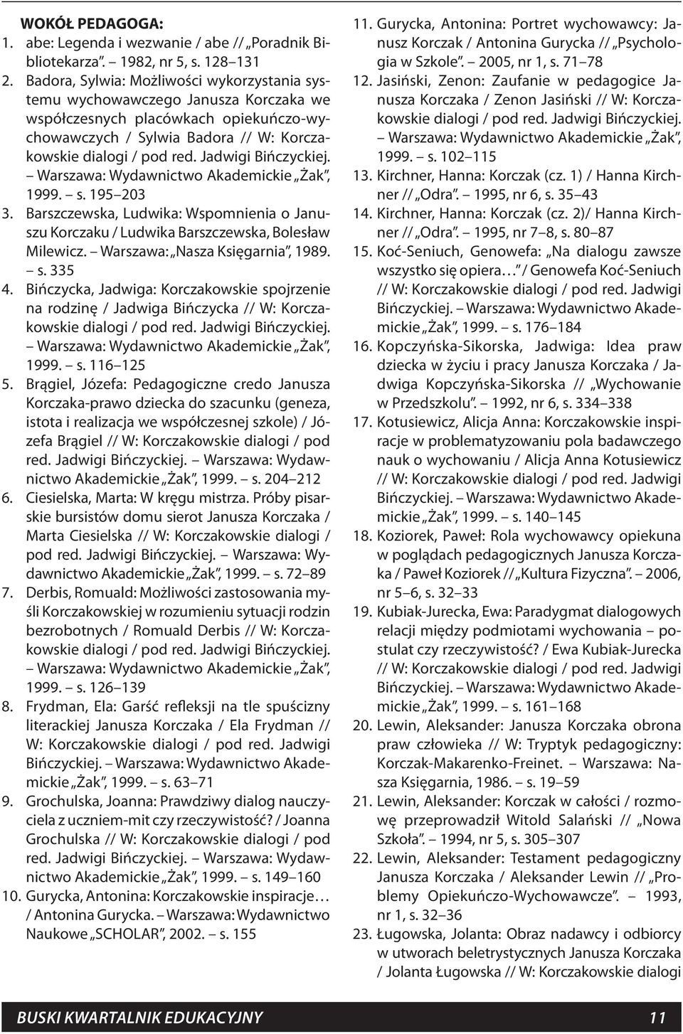 Jadwigi Bińczyckiej. Warszawa: Wydawnictwo Akademickie Żak, 1999. s. 195 203 3. Barszczewska, Ludwika: Wspomnienia o Januszu Korczaku / Ludwika Barszczewska, Bolesław Milewicz.