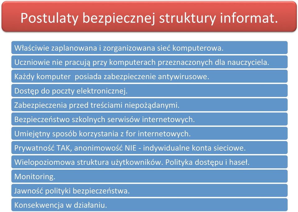 Dostęp do poczty elektronicznej. Zabezpieczenia przed treściami niepożądanymi. Bezpieczeństwo szkolnych serwisów internetowych.