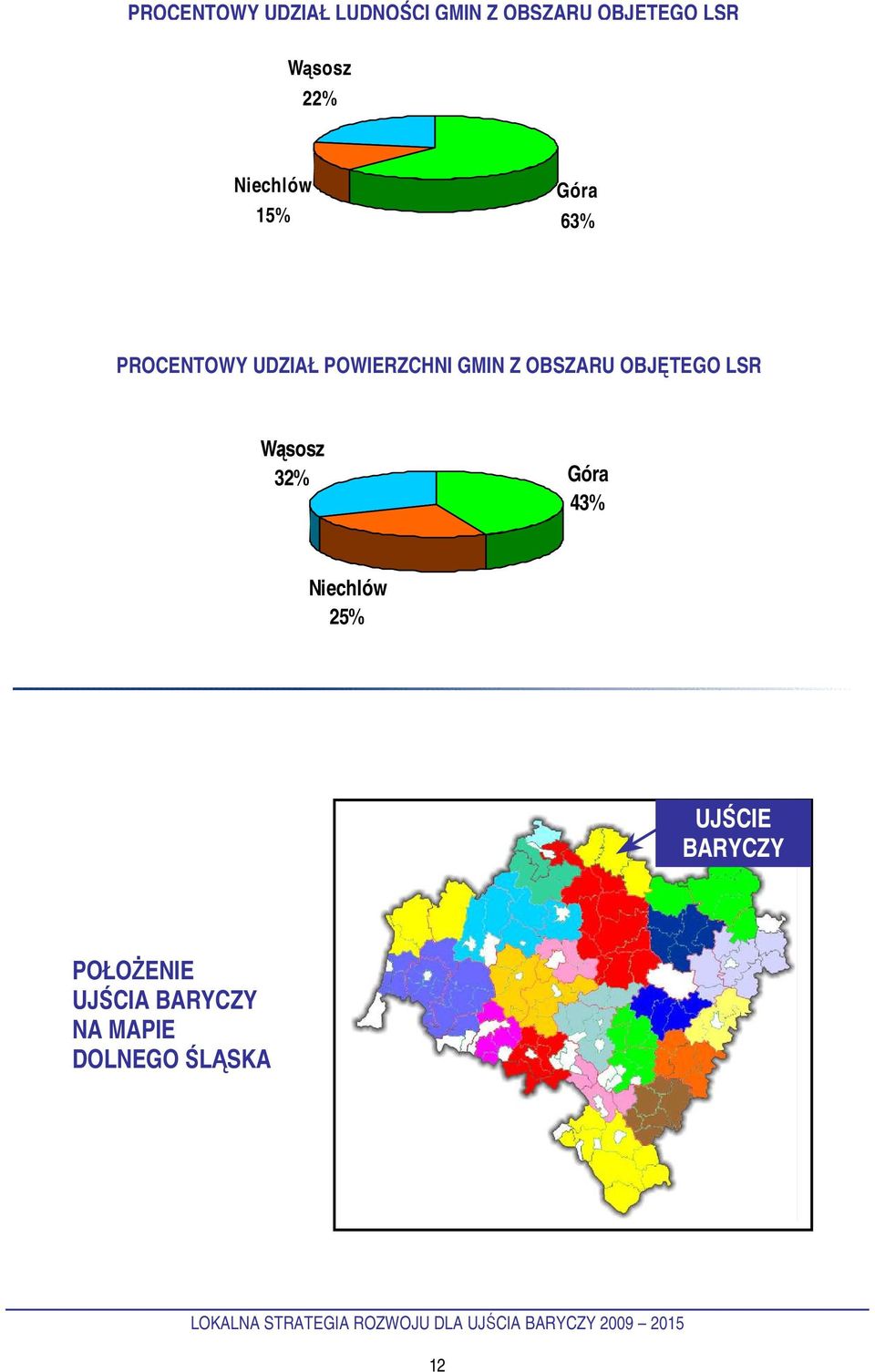 Z OBSZARU OBJĘTEGO LSR Wąsosz 32% Góra 43% Niechlów 25%