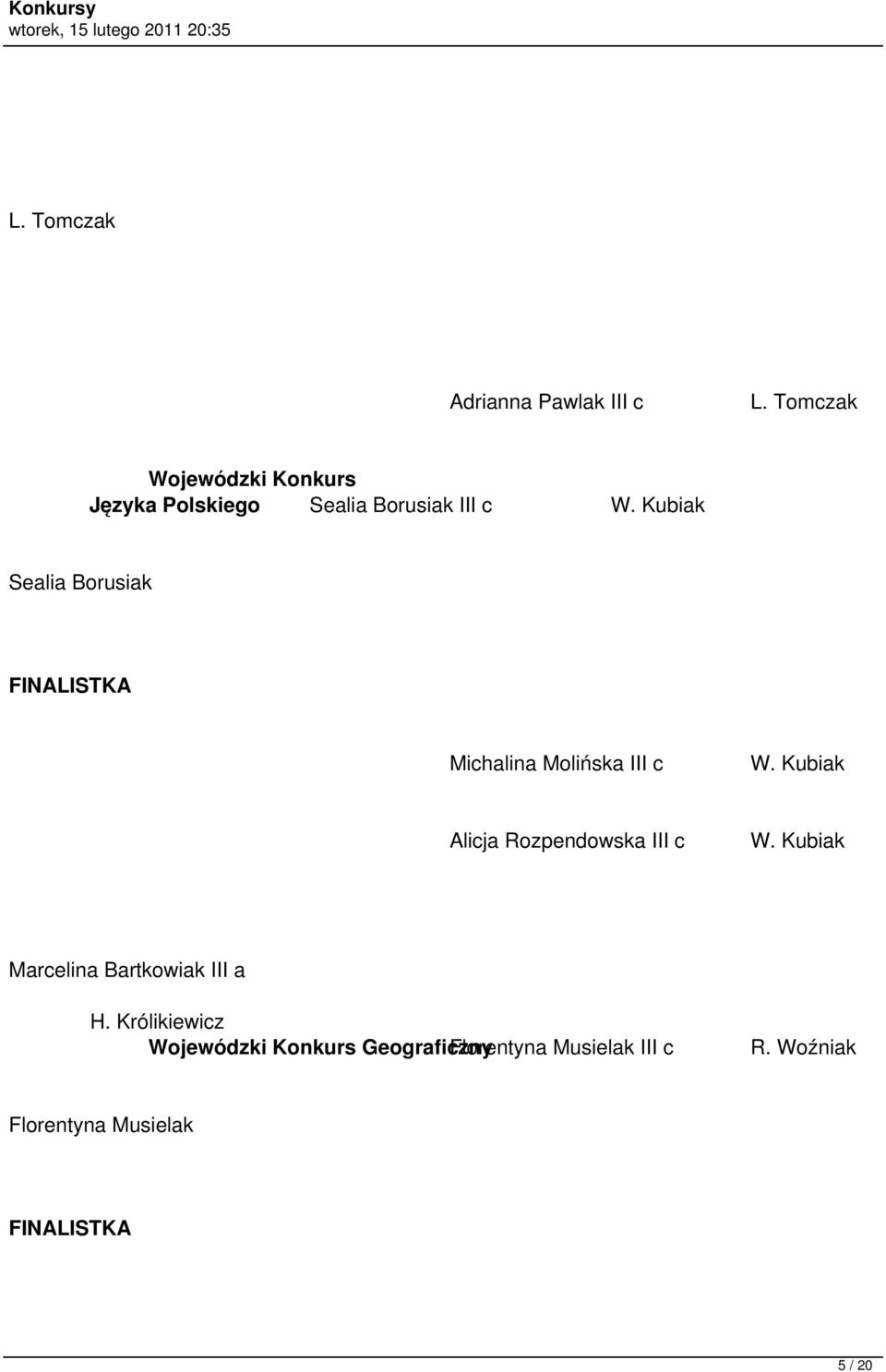 Kubiak Sealia Borusiak FINALISTKA Michalina Molińska III c W.