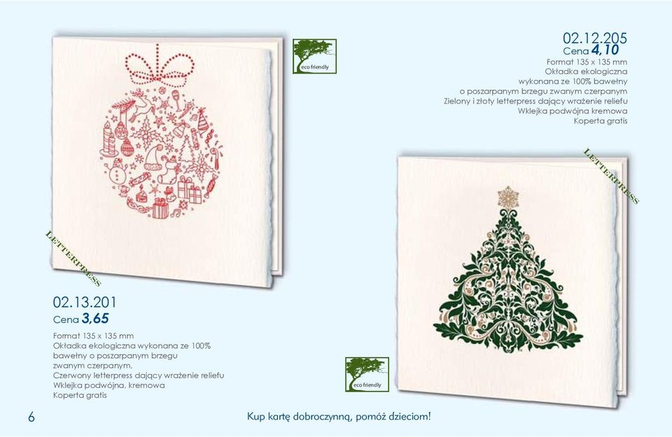 czerpanym Zielony i złoty letterpress dający wrażenie reliefu Wklejka podwójna kremowa Letterpress Letterpress 02.