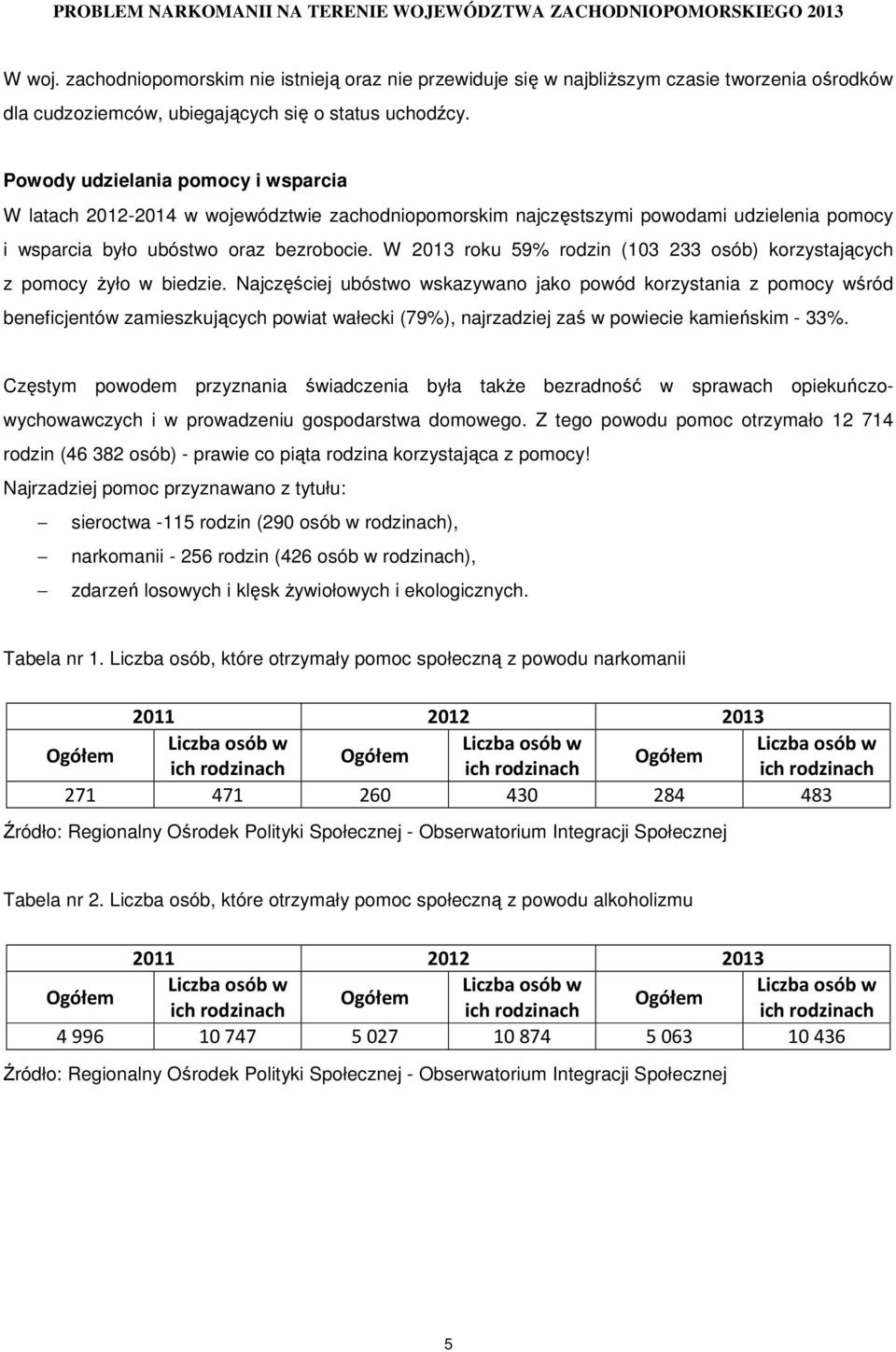 W 2013 roku 59% rodzin (103 233 osób) korzystających z pomocy Ŝyło w biedzie.