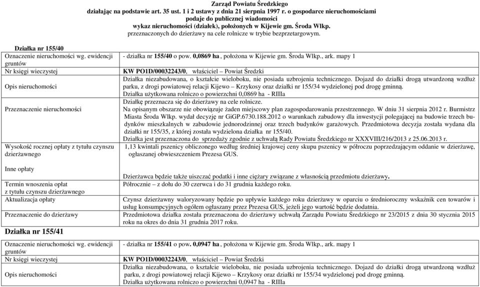 Działka nr 155/40 - działka nr 155/40 o pow. 0,0869 ha, położona w Kijewie gm. Środa Wlkp., ark.