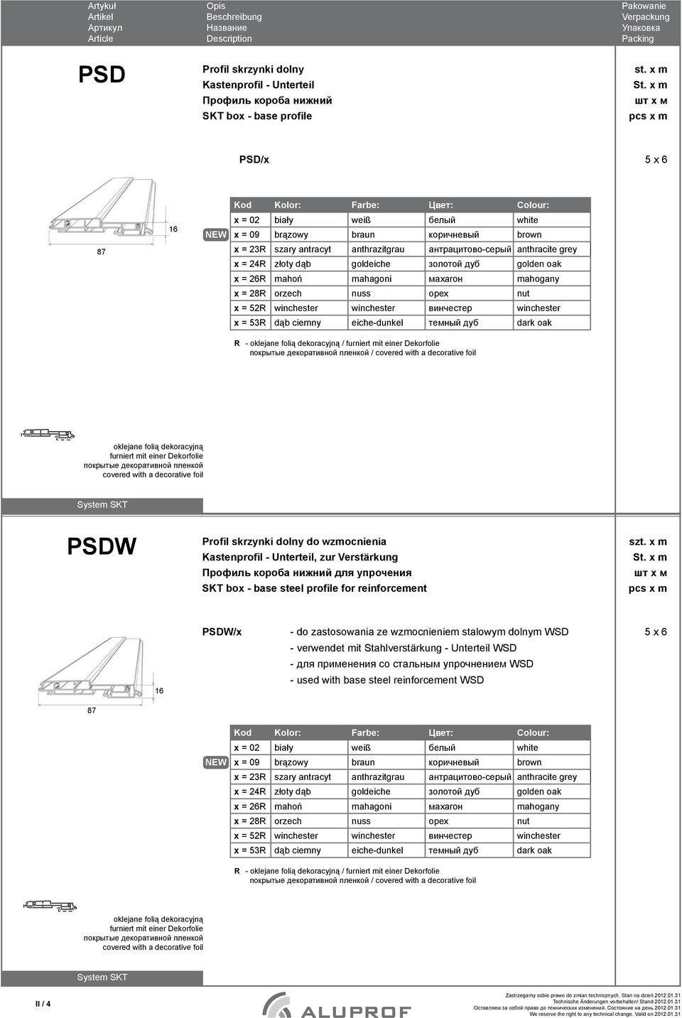 PSDW Profil skrzynki dolny do wzmocnienia Kastenprofil - Unterteil, zur Verstärkung Профиль короба нижний для упрочения SKT box - base steel profile for reinforcement PSDW/x - do zastosowania ze