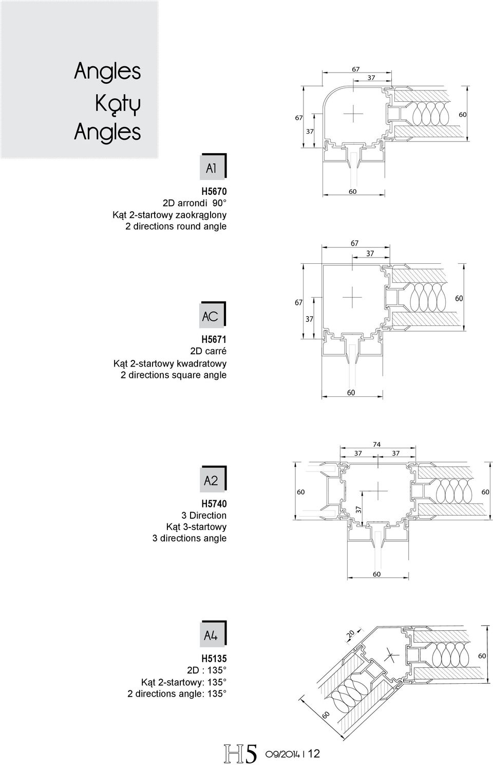 kwadratowy 2 directions square angle 67 37 37 74 37 A2 H740 3 Direction Kąt