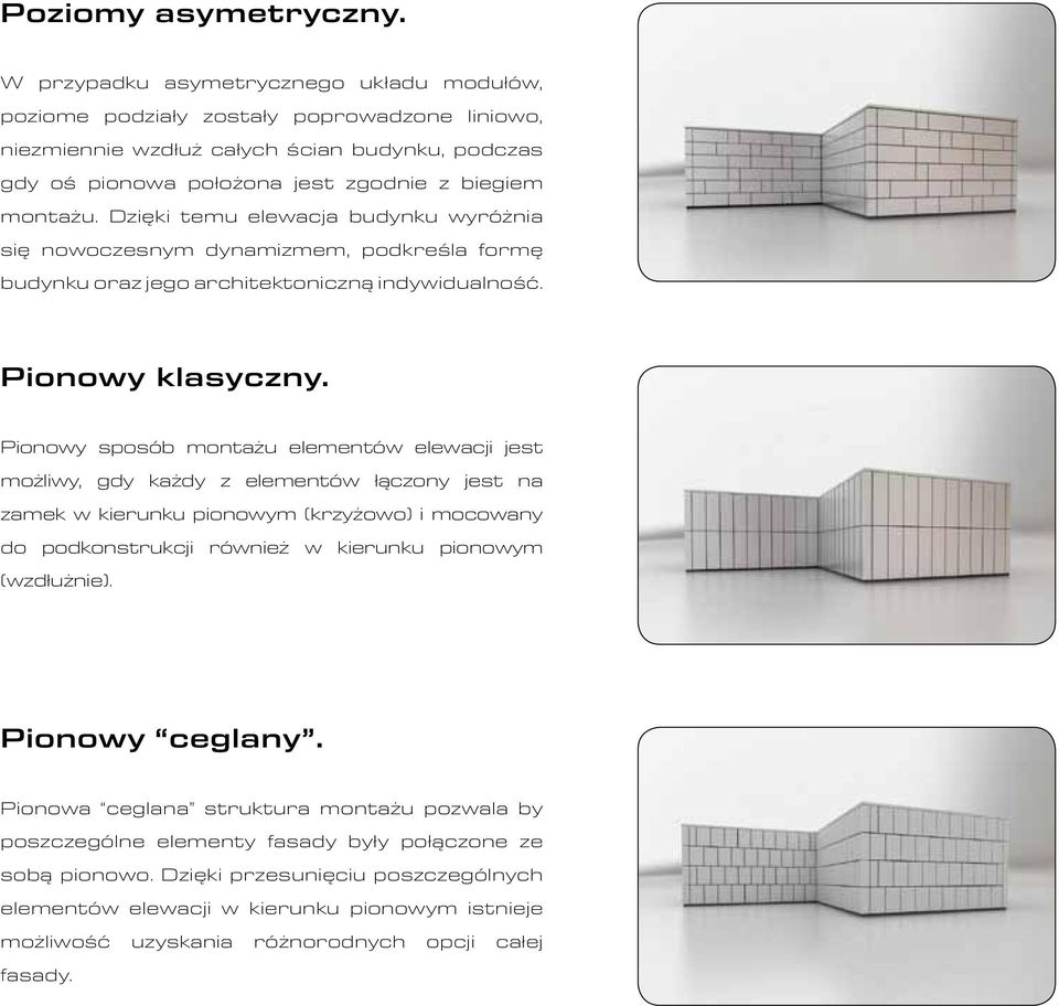 Dzięki temu elewacja budynku wyróżnia się nowoczesnym dynamizmem, podkreśla formę budynku oraz jego architektoniczną indywidualność. Pionowy klasyczny.