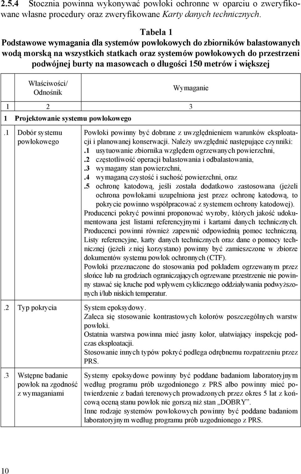 150 metrów i większej Właściwości/ Odnośnik Wymaganie 1 2 3 1 Projektowanie systemu powłokowego.