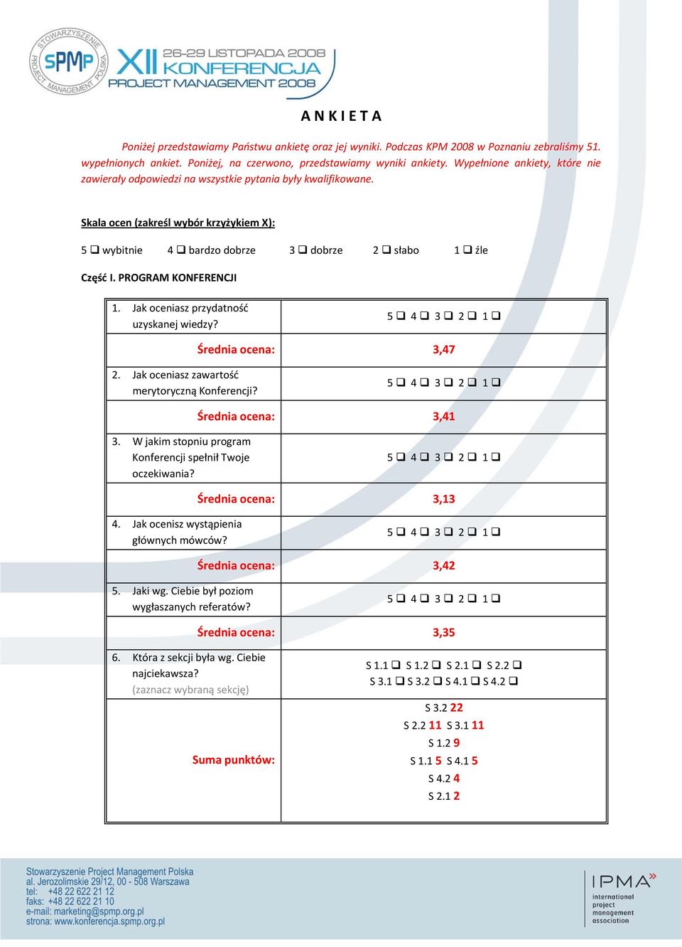 PROGRAM KONFERENCJI 1. Jak oceniasz przydatność uzyskanej wiedzy? Średnia ocena: 3,47 2. Jak oceniasz zawartość merytoryczną Konferencji? Średnia ocena: 3,41 3.