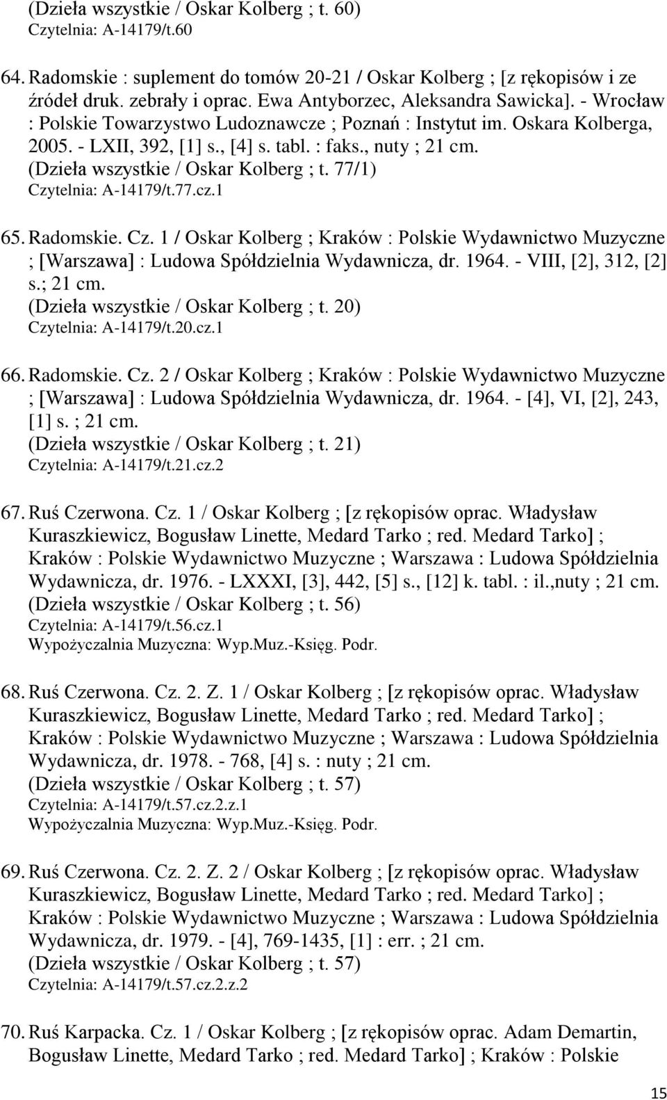 (Dzieła wszystkie / Oskar Kolberg ; t. 77/1) Czytelnia: A-14179/t.77.cz.1 65. Radomskie. Cz. 1 / Oskar Kolberg ; Kraków : Polskie Wydawnictwo Muzyczne ; [Warszawa] : Ludowa Spółdzielnia Wydawnicza, dr.