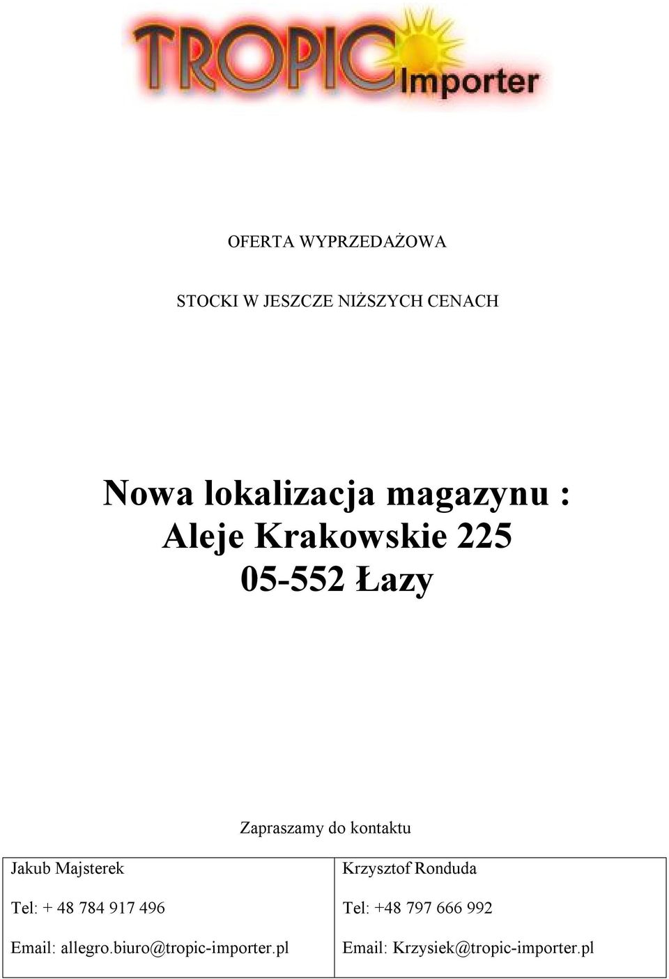 Jakub Majsterek Tel: + 48 784 917 496 Email: allegro.