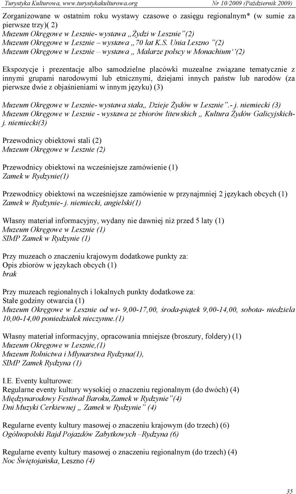 etnicznymi, dziejami innych państw lub narodów (za pierwsze dwie z objaśnieniami w innym języku) (3) Muzeum Okręgowe w Lesznie- wystawa stała Dzieje Żydów w Lesznie.- j.