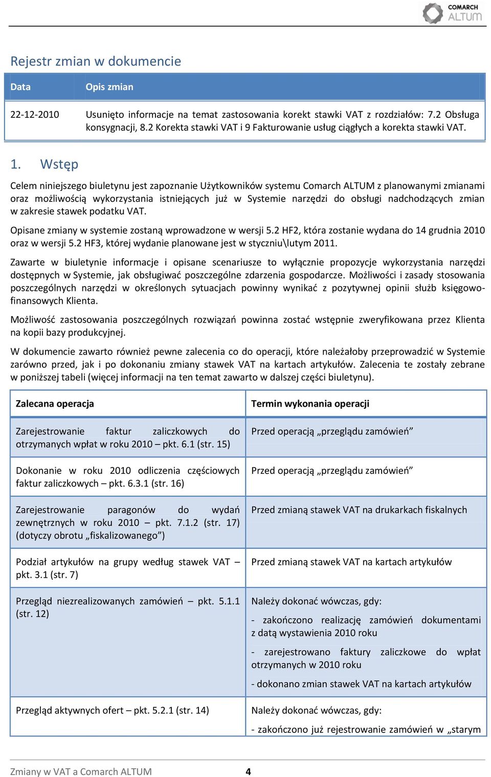 Wstęp Celem niniejszego biuletynu jest zapoznanie Użytkowników systemu Comarch ALTUM z planowanymi zmianami oraz możliwością wykorzystania istniejących już w Systemie narzędzi do obsługi