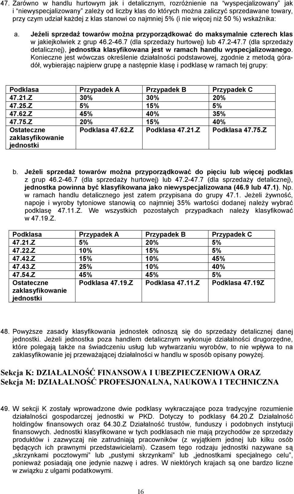 7 (dla sprzedaży hurtowej) lub 47.2-47.7 (dla sprzedaży detalicznej), jednostka klasyfikowana jest w ramach handlu wyspecjalizowanego.
