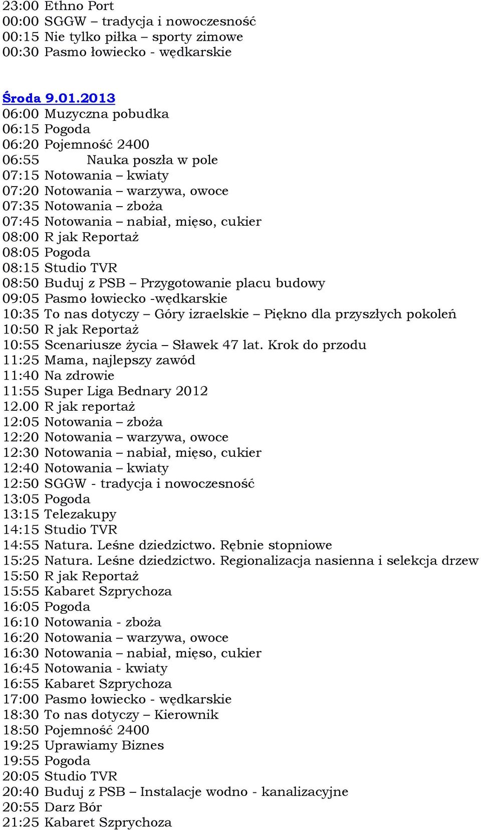 10:50 R jak Reportaż 10:55 Scenariusze życia Sławek 47 lat. Krok do przodu 11:25 Mama, najlepszy zawód 11:40 Na zdrowie 11:55 Super Liga Bednary 2012 12.