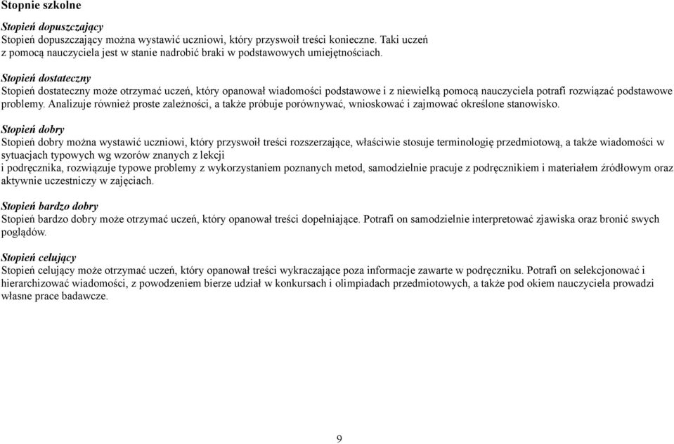 Stopień dostateczny Stopień dostateczny może otrzymać uczeń, który opanował wiadomości podstawowe i z niewielką pomocą nauczyciela potrafi rozwiązać podstawowe problemy.